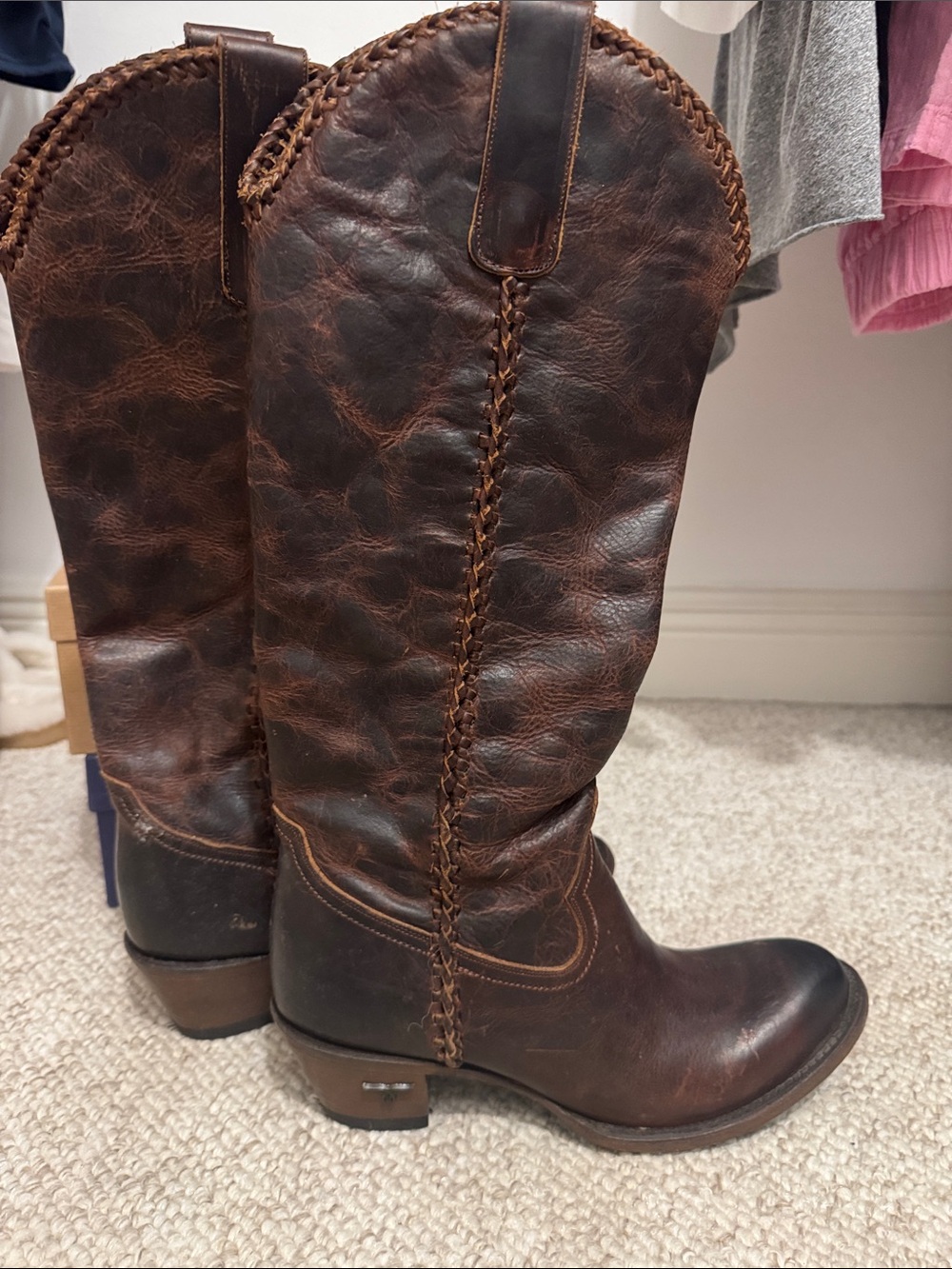 Women's Brown Distressed real Leather Cowboy Boots 8.5